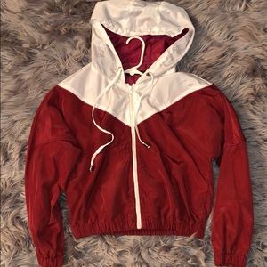 Red and white crop wind breaker
